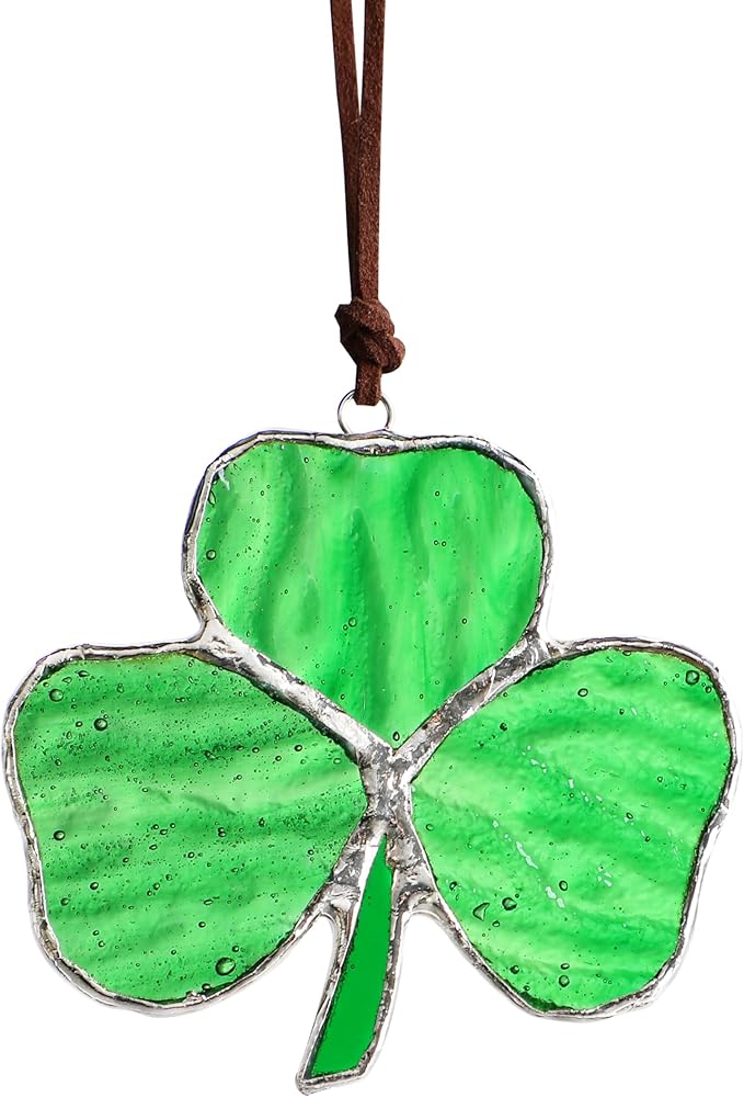 Handmade Stained Glass Clover Suncatcher Glass Panel St. Patrick's Day Christmas Decor for Garden Outdoor Indoor Window Hanging Decoration