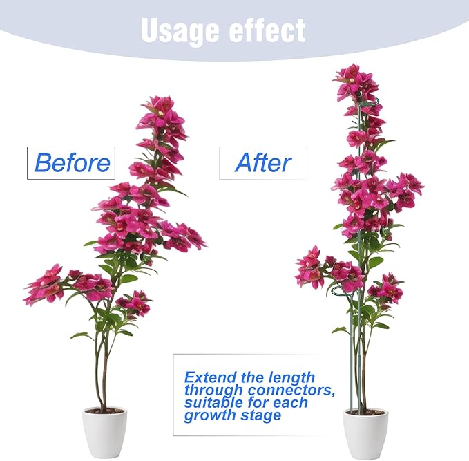 4.5mm Adjustable Length Plant Stake, Assembled (12 or 24 or 36 inch) Outdoor and Indoor Plant Support Poles for Flowers Marigolds Tomatoes Lilies Peonies Roses Daffodils Flower Clips (4 Sets, 16 Pcs)