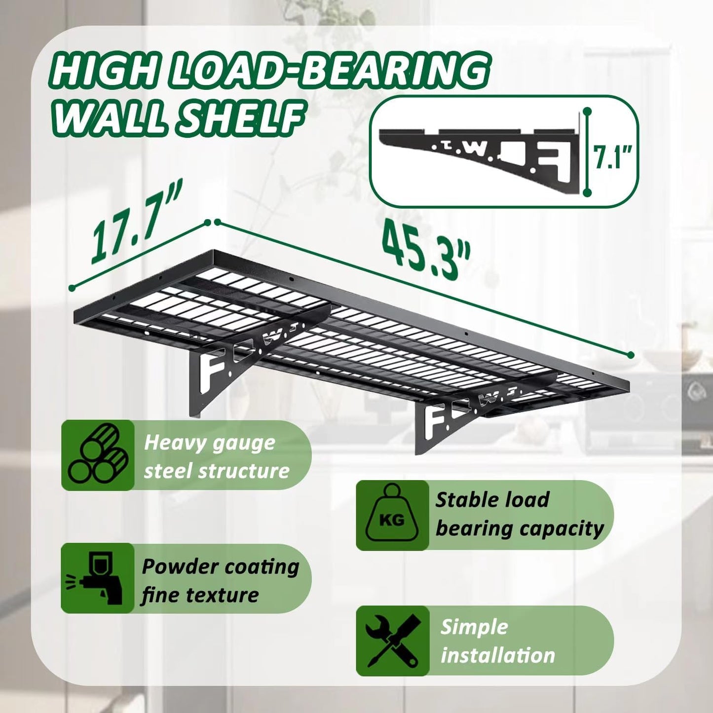 1 Pack Garage Wall Shelving, Heavy Duty 1.5' x 3.8' Wall Mount Storage Shelf with Hooks, Garage Storage Rack Floating Shelves, Holds 250 lbs Each