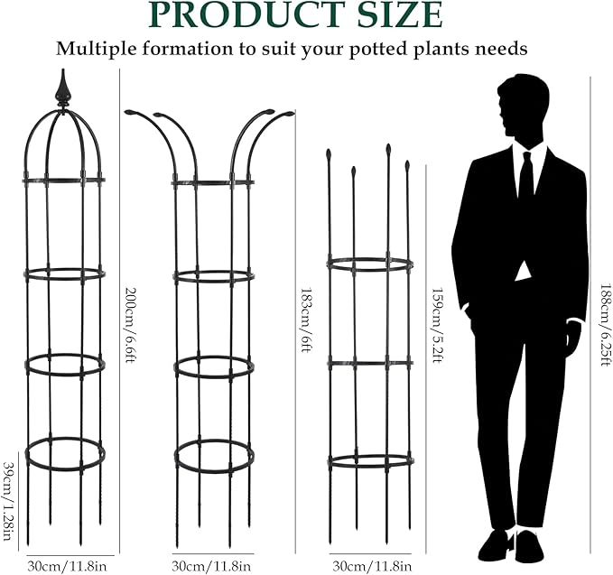 Garden Obelisk Trellis for Climbing Plants Outdoor, 6.6ft Tall Rustproof Coated Metal Plant Support with Garden Twist Tie (1 PK)