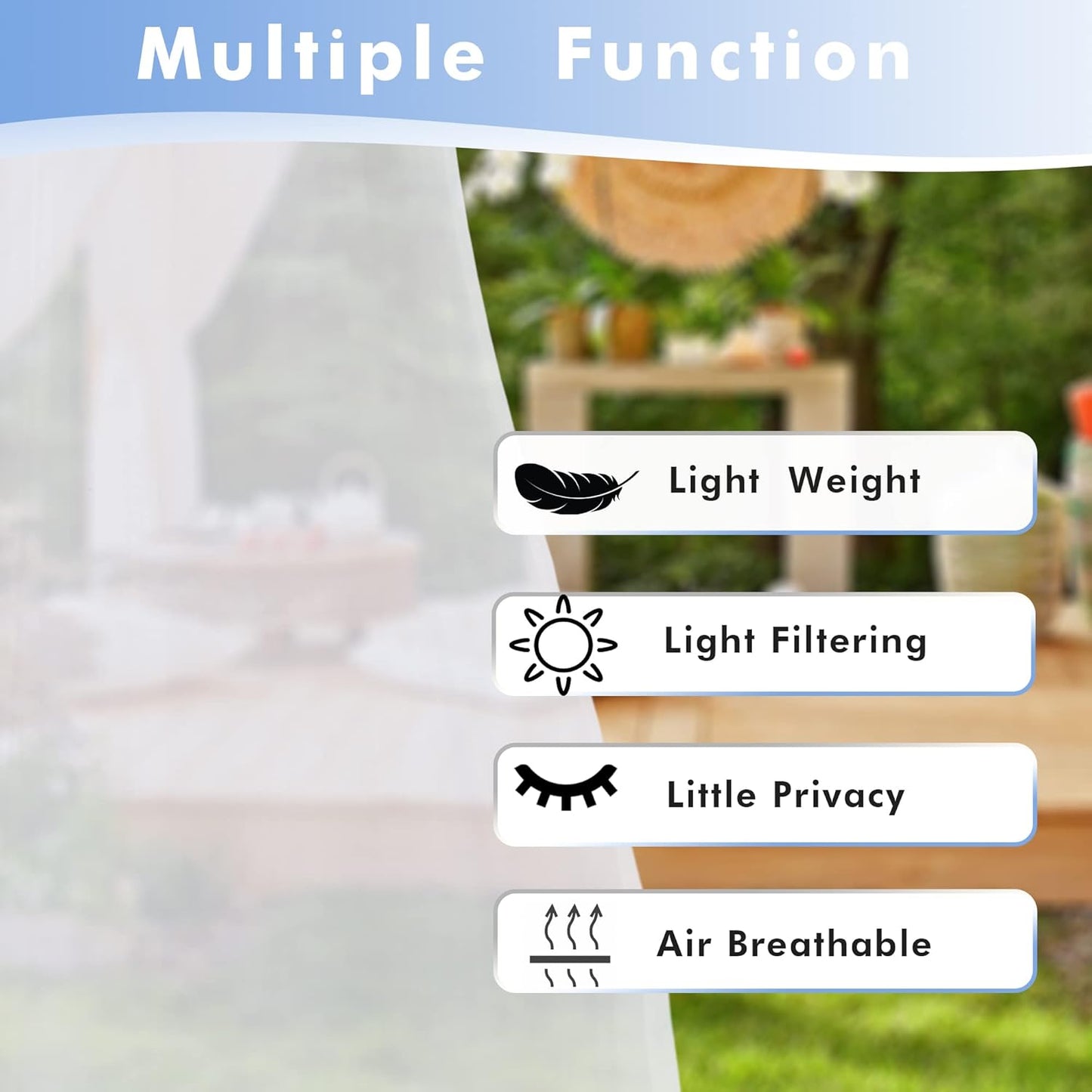 HolidayIdeas White Outdoor Sheer Curtains for Patio Waterproof, 2 Panels - 54 x 108 Inch - Light Filtering Voile Outside Curtains Grommet Drapes for Front Porch, Gazebo, Pergola, Backyard