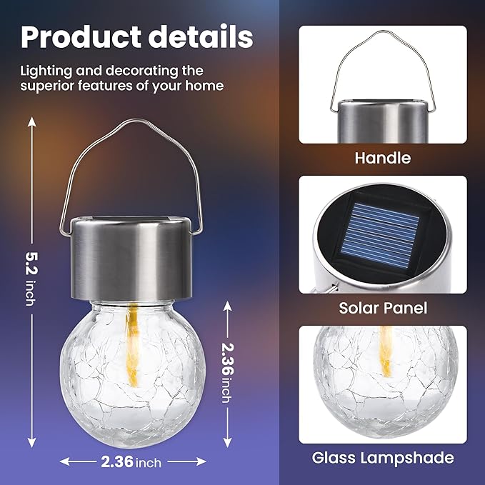 Hanging Solar Lights Outdoor,New Upgraded Moving Led Beads,Solar Powered Waterproof Lighting,12 Pack Hanging Globe Solar Lights for Garden Yard Patio Fence Christmas Decoration (Warm White)