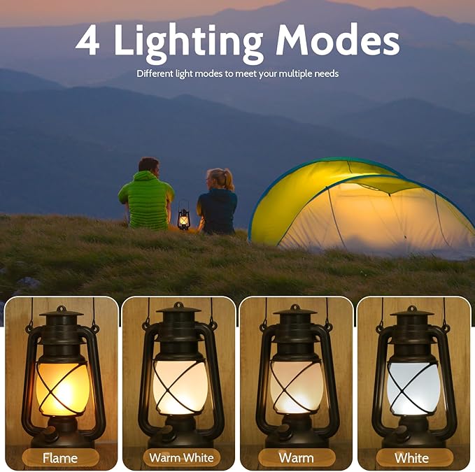 Hanging Waterproof Outdoor Lanterns Lights,Vintage Rechargeable Lantern LED with Dancing Flame,Remote Control 4 Modes Light Non-Solar for Table Patio Garden Yard Pathway Porch (2)