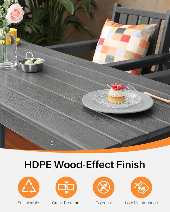 41" Outdoor Bar Table, HDPE Adirondack Outdoor Bar Table, All Weather Outside Bar Counter Height Tables Balcony Furniture, HDPE Patio Bar Tables for Bistro, Deck, Porch, Poolside, Smoke Gray