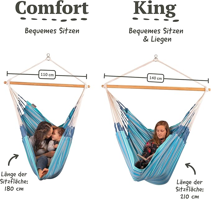 LA SIESTA® - Large Comfort Habana Cotton Hammock Chair & CasaMount - Hanging Chair w/Suspension Kit for Walls Ceilings & Square Beams - Indoor Outdoor Swing Hanging Chair Bedroom Balcony - Azure