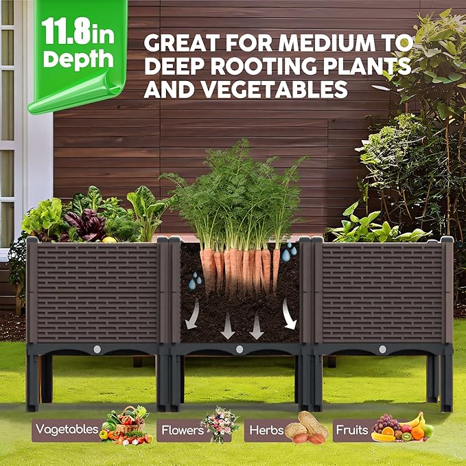 47x15x19in Raised Garden Beds Outdoor, Polypropylene Elevated Planter Boxes Outdoor for Vegetables, Flowers, Herbs, Garden Box with Drain Outlet, Heat and Frost Resistance Planters, 330lb Capacity