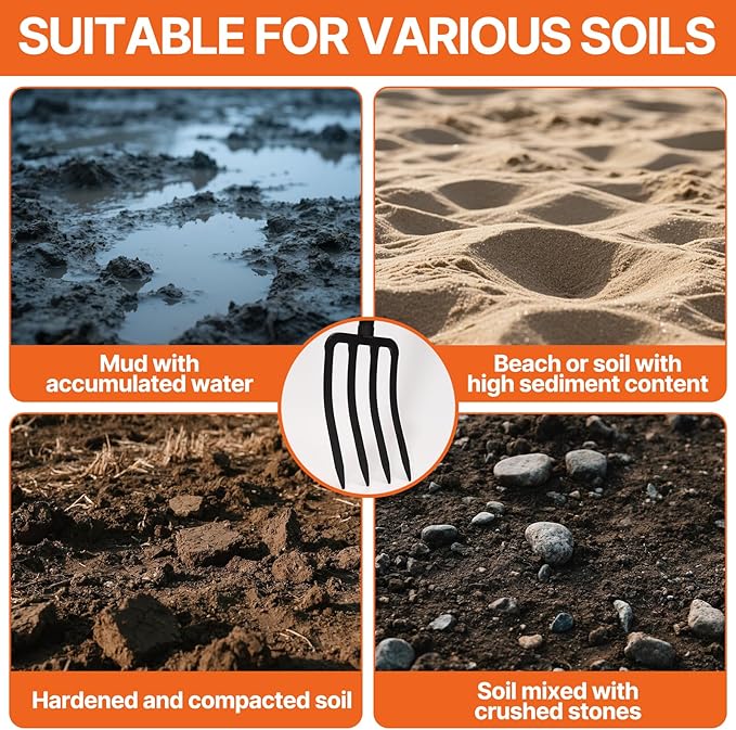 4-Tine Garden Fork,Heavy Duty Pitch Fork for Gardening,Digging Fork and Spading Fork for Loosening Soil,Compost Fork with Fiberglass Handle,45 Inch