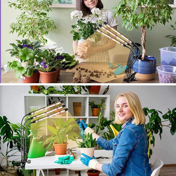 3head Plant Lights for Indoor Growing, Grow Light for Indoor Plants, Full Spectrum Growing Lamps with Clip, Auto ON & Off Timer 3/9/12H, 3 Switch Modes, 10-Level Dimmable Brightness