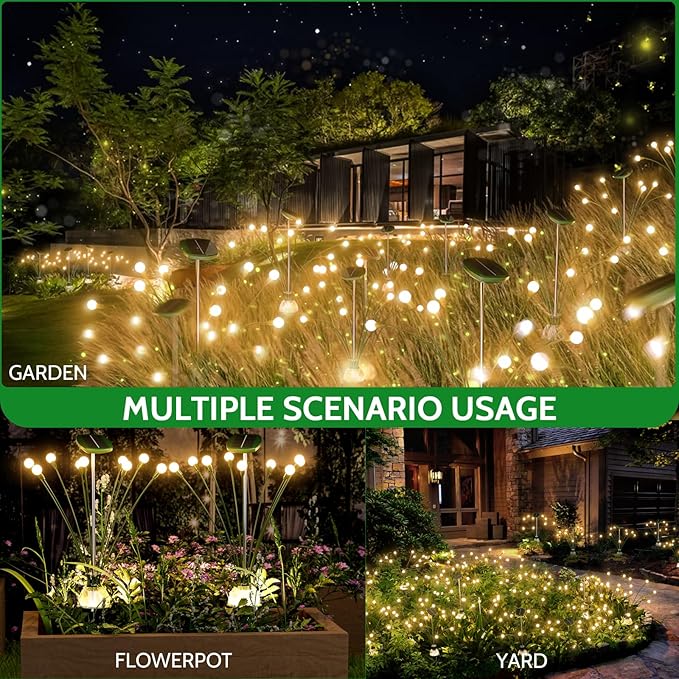 4 Pack High Bright Solar Garden Lights Outdoor, 36 LED Solar Firefly Lights Fairy Swaying Lights by Wind for Outside, IP67 Waterproof, Pathway Lights for Patio Garden Yard Walkway Sidewalk, Green