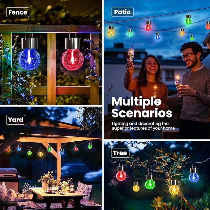 Hanging Solar Lights Outdoor,New Upgraded Moving Led Beads,Solar Powered Waterproof Lighting,12 Pack Hanging Globe Solar Lights for Garden Yard Fence Christmas Decoration (Multiple Colors)