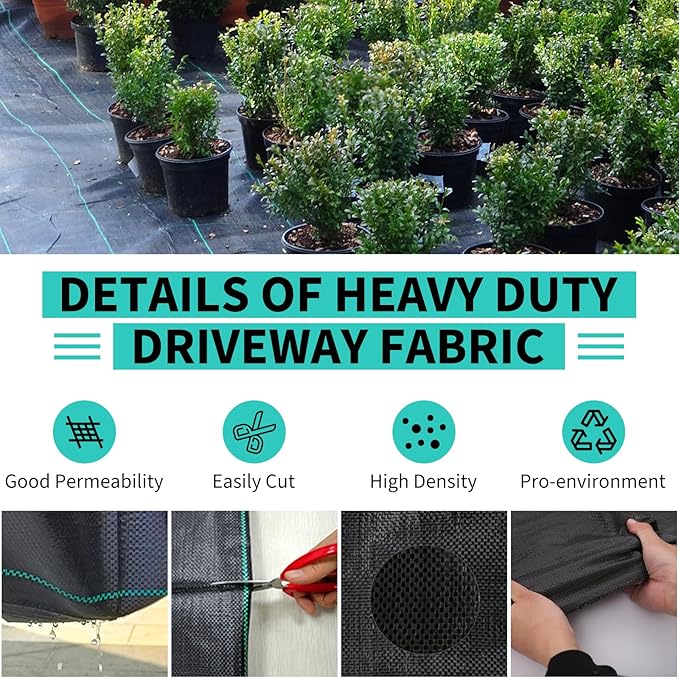 3ftx300ft Heavy Duty Weed Barrier Landscape Fabric – Durable Woven Driveway Garden Cloth for Weed Control, Ground Cover, Landscaping – Long-Lasting Geotextile Fabric – 3.2oz