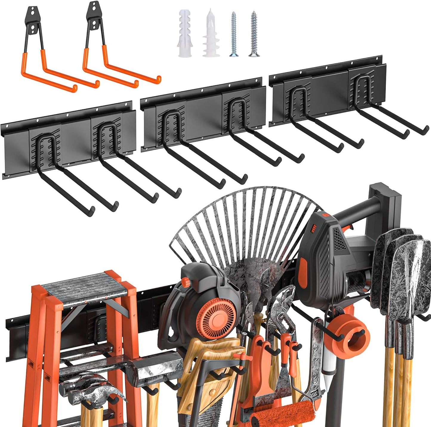 Garage Storage, Ultimate Wall-Mounted Garage Organizer for Men 48Inch, Heavy Duty 440lbs Tool Rack with Adjustable Metal Hooks Yard, Shed & Workshop Storage for Tools, Bikes, Snowboards Gift