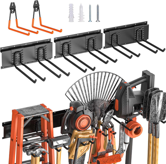 Garage Storage, Ultimate Wall-Mounted Garage Organizer for Men 48Inch, Heavy Duty 440lbs Tool Rack with Adjustable Metal Hooks Yard, Shed & Workshop Storage for Tools, Bikes, Snowboards Gift
