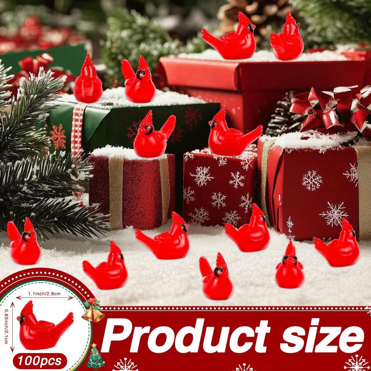100 Pcs Mini Resin Red Cardinal Bird Figurines – Tiny Cardinal Ornaments for Christmas, Cake Toppers, Garden Crafts, Dollhouse, Fairy Micro Landscape, Party and Home Decorations