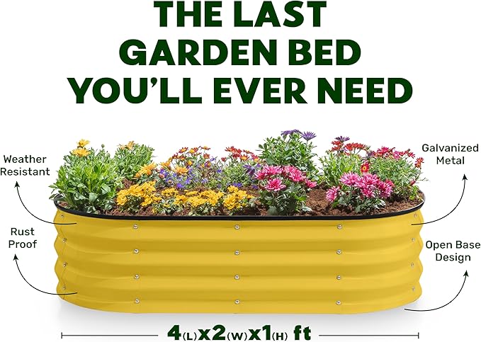Galvanized Raised Garden Beds Outdoor // 4×2×1 ft Planter Raised Beds for Gardening, Vegetables, Flowers (Yellow) // Large Metal Garden Box