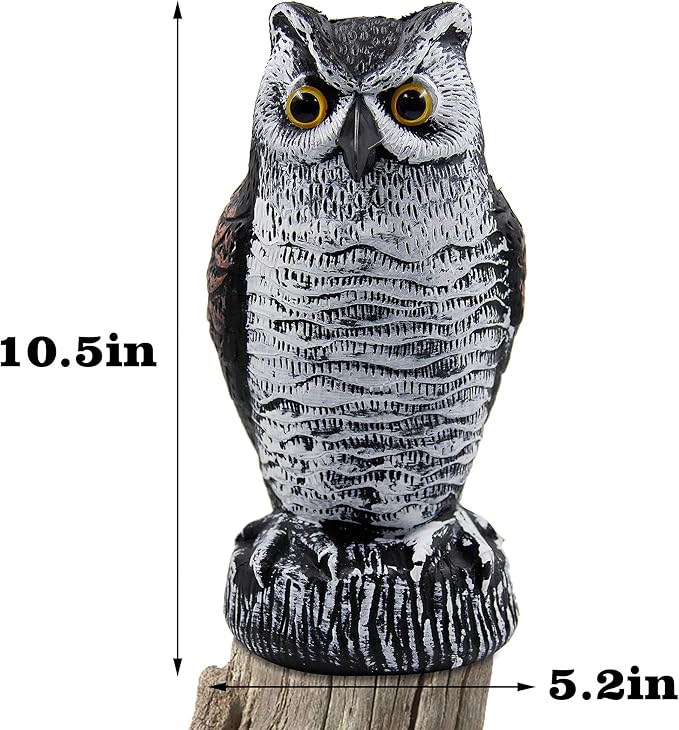 Hausse 2 Pack Fake Horned Owl Bird Scarecrow Decoy, Plastic Deterrents, Halloween Decoration, Nature Enemy Pest Repellent for Outdoor Garden Yard