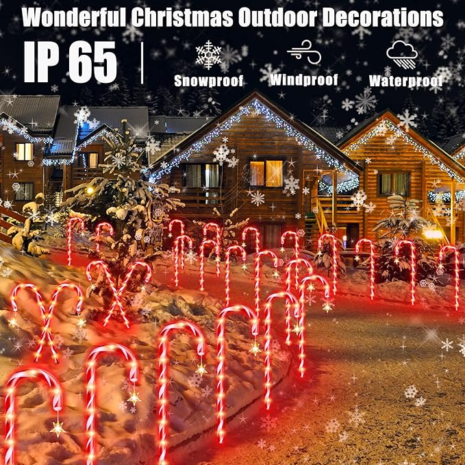 36" Outdoor Christmas Decorations, Real 30" Red Candy Cane Lights Outdoor Pathway 8 Flashing Modes, 12 Pack Christmas Candy Cane Lights, Christmas Decorations Outdoor Yard, Warm Lights with Star