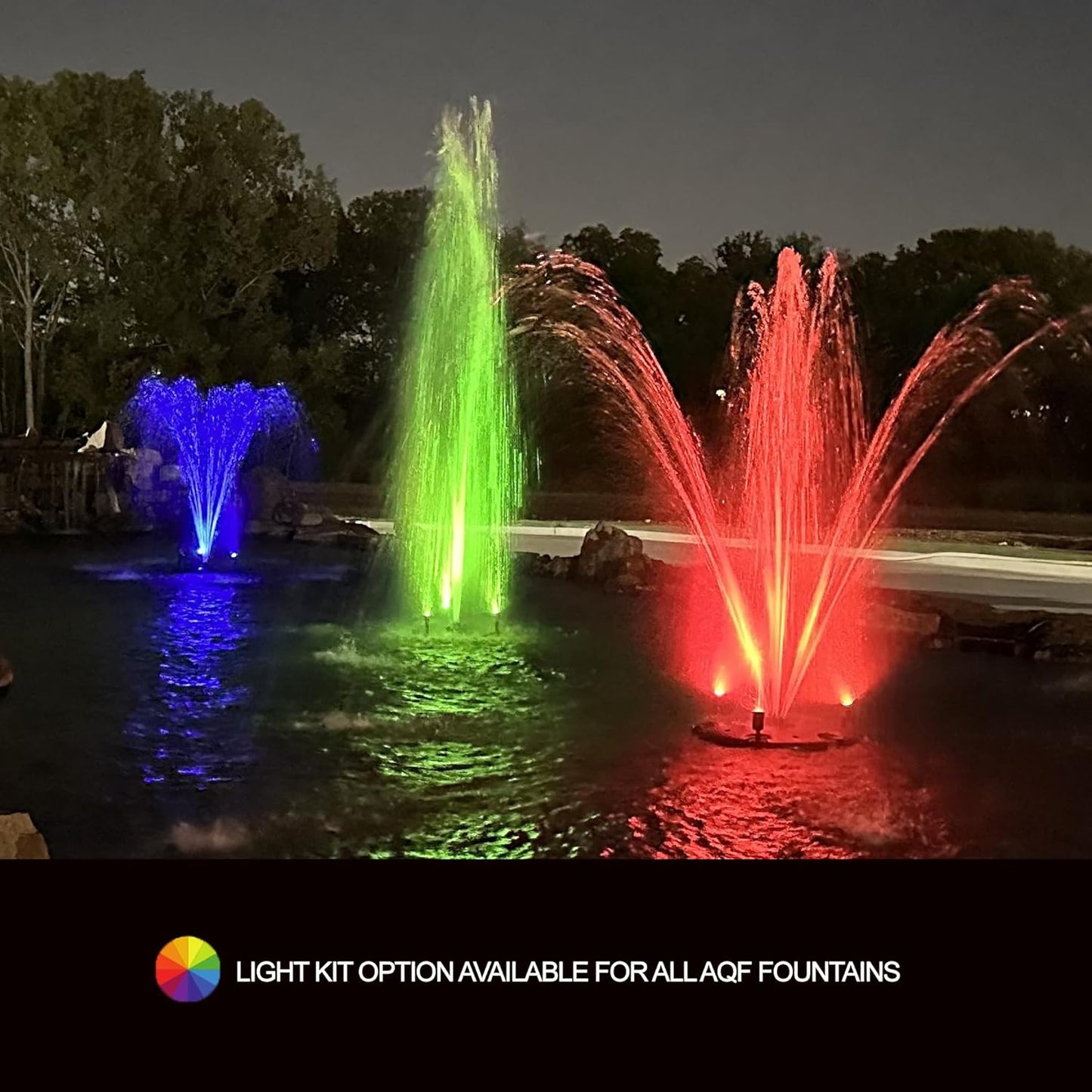 HALF OFF PONDS Floating Fountain – 1/2 HP Pond Aerator, 100' Cord – 6,100 GPH Water Pump – 9 Spray Patterns - Color-Changing LED Lights - for Ponds & Water Gardens