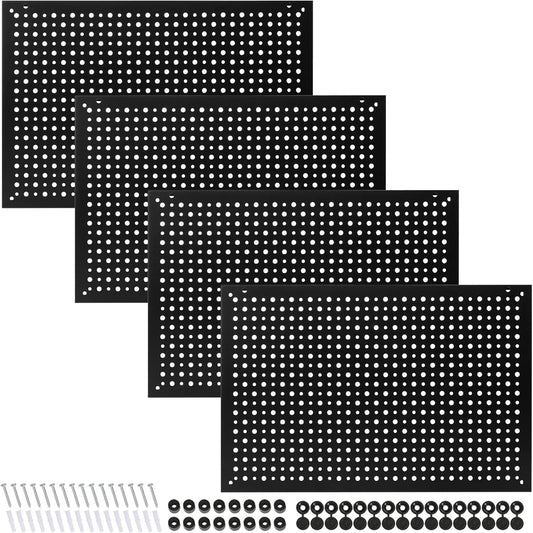 4 Pack Heavy Duty Steel Pegboard Garage Organization Panels,Universal 1/8 and 1/4 Pegboard Accessories,Suitable for Tool Storage,Garage Storage etc. (Black, 16X10.5)