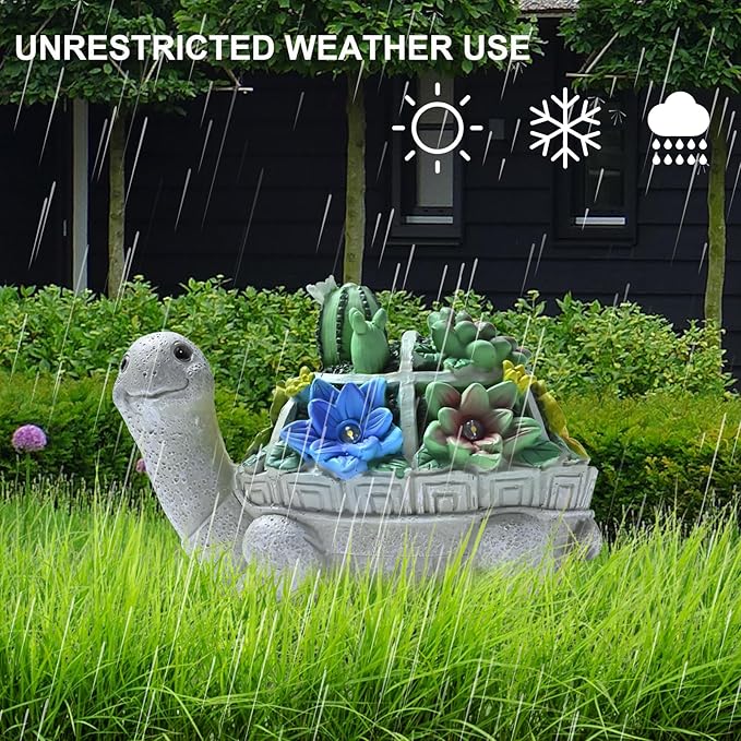 Garden Decor Statue,Solar Turtle with Succulent & 6 LED Lights - Outdoor Figurine for Lawn Decoration, Gifts for mom，Handcrafted Resin Sculpture -Garden Lovers/Mothers Day/Christmas Day Gift