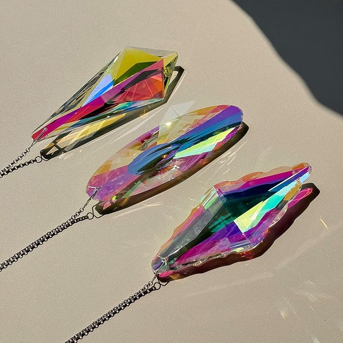 3PCS 5" Large Crystal Sun Catcher Prisms, Hanging Suncatchers with Glass Prism, Rainbow Maker for Room, Windows,Garden,Fantasy Aesthetic Home Decor. (YGBS02)