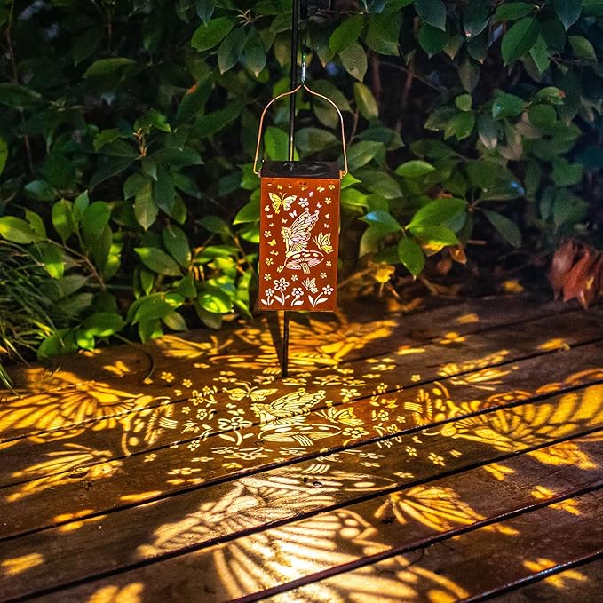 2pack Solar Lanterns Outdoor Hanging Butterfly Lights Metal Fairy Lantern Decorative Garden Waterproof Light Decor for Garden Patio,Yard ,Balcon ,Birthday Christmas Gifts for Mom Grandma Women
