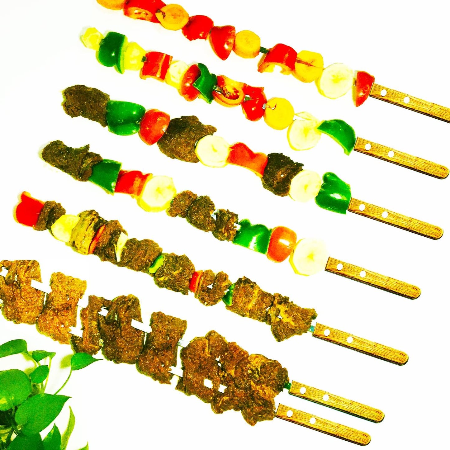 23.5 Inch Extra Long Large Kabob Skewers,12pcs Flat Wide Stainless Steel BBQ Skewer,Reusable Barbecue Stick for Grilling,Metal Heavy Duty Thick Kebab with Wooden Handle with Bag.