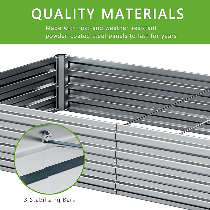 2PCS 12x2x1FT Galvanized Raised Garden Bed Kit,Vegetable Boxes-Rectangle Metal Flower Box,Large Planter Raised Beds Outdoor Garden for Planting,Fruit,Herb-Sliver