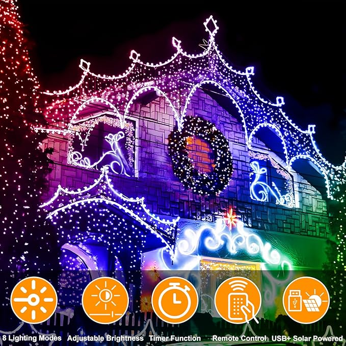 300 LED Solar Rope Lights Outdoor 99 FT Bright Solar Garden String Lights Durable 8 Modes Outdoor Fairy Lights Waterproof Solar Garden Decorative Lights for Fence Patio Decor (Multicolor)