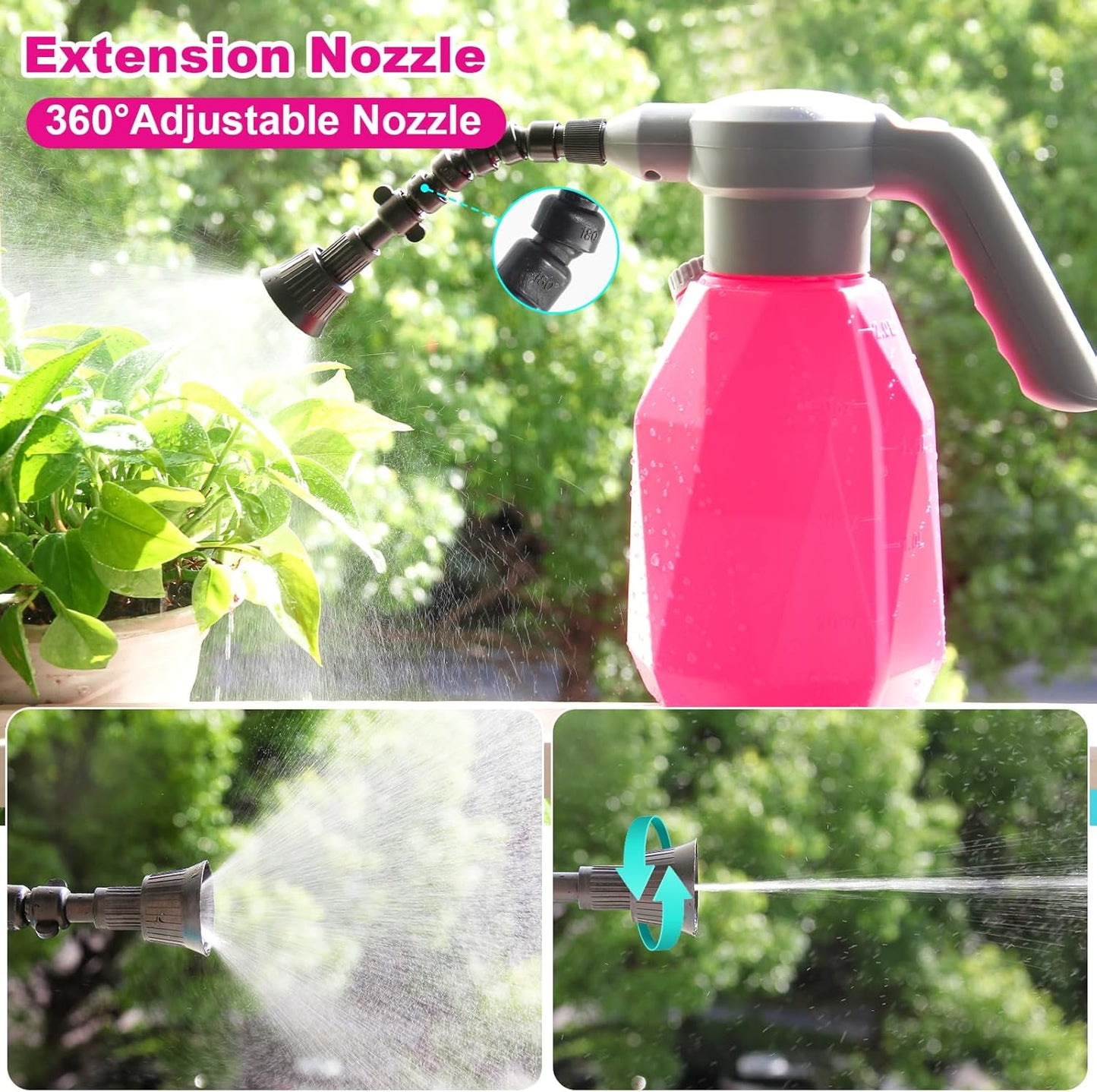 0.5 Gallon Electric Spray Bottle Plant Mister for Indoor/Outdoor Plants, 2L Automatic Watering Can Rechargeable Battery Powered Sprayer with Adjustable Spout for Garden, Fertilizing, Cleaning