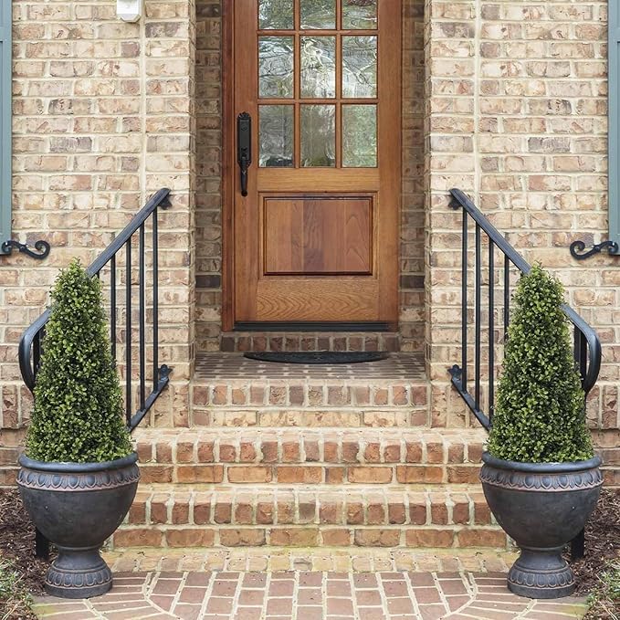 3ft Artificial Boxwood Topiary Trees (Set of 2) - UV Resistant Faux Plants Outdoor, Realistic 36in Fake Cone Bushes and Shrubs for Front Porch, Planter, Patio - Low Maintenance & Evergreen