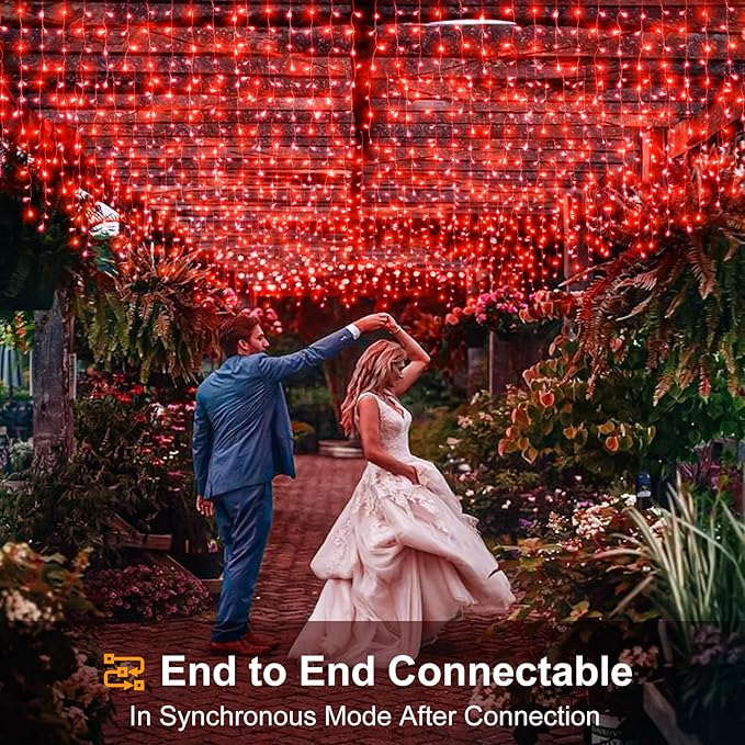 33ft Icicle Lights for Outside, Red Christmas Lights Outdoor Waterproof for House, 400 LED Twinkle Tree Lights with 75 Drops Clear Wire Short Curtain Lights for Room Home Wall Indoor Decorations