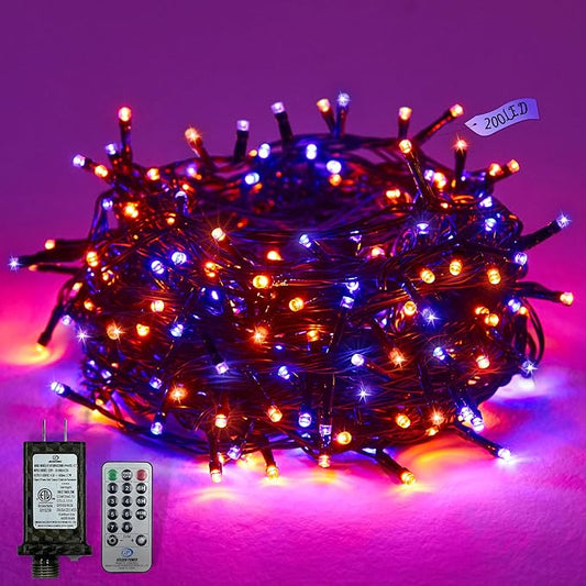 Halloween 200 LED String Lights, 72FT Orange and Purple Halloween Lights Outdoor Decorative,11 Modes with Remote Plug in Halloween Indoor Lights for Halloween Yard Party Decorations