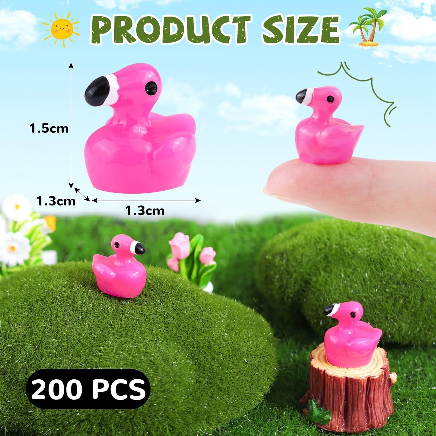 200PCS Mini Resin Animals Cute Rose Pink Tiny Flamingo Ducks, Miniature Figures to Hide, Small Animal Toys Accessories Bulk for Topper Garden Dollhouse Landscape Aquarium Ornaments DIY Crafts & Decor