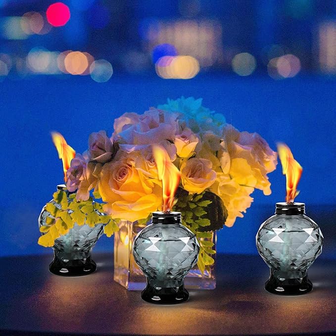 4 Pack Glass Table Torch,Citronella Glass Table top Torches with Wick and Cap for Outdoor ,Refillable Torches Landscape Lanterns Torches for Yard Patio Christmas Garden,Party Decor