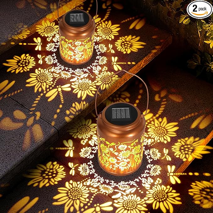 Garden Decor Birthday Gifts for Women, Sunflower Solar Lanterns Outdoor Decoration, Mothers Day Gifts for Mom Grandma, Hanging Solar Lights Outside for Yard, Patio, Backyard, Porch (2 Pack)