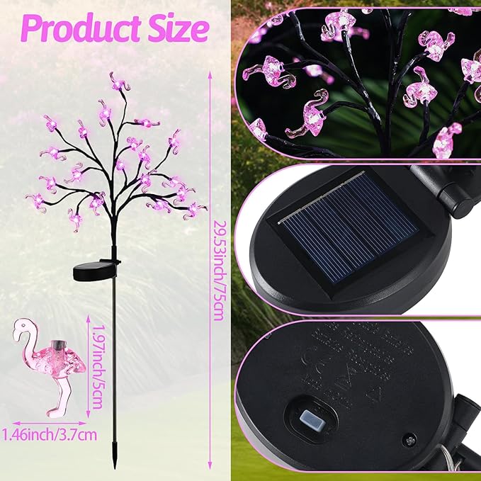 4 Pcs Pink Flamingos Yard Decoration Solar Flamingo Stake Lights Outdoor LED Yard Decorations for Pathway Lawn Patio Walkway Christmas, 29.5" Height