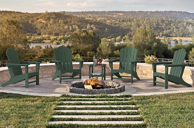 KINGYES HDPE Adirondack Chair, Classic Oversize Adirondack Chair, Green