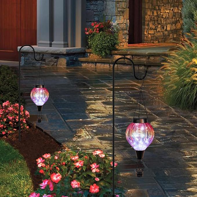 2PC Hot Air Balloon Solar Lantern Outdoor Waterproof, Gradient Orange Glass Balloon Lantern Lights, Hanging Solar Lights for Outside Patio Garden Tree Porch Yard Gift for Women Mom