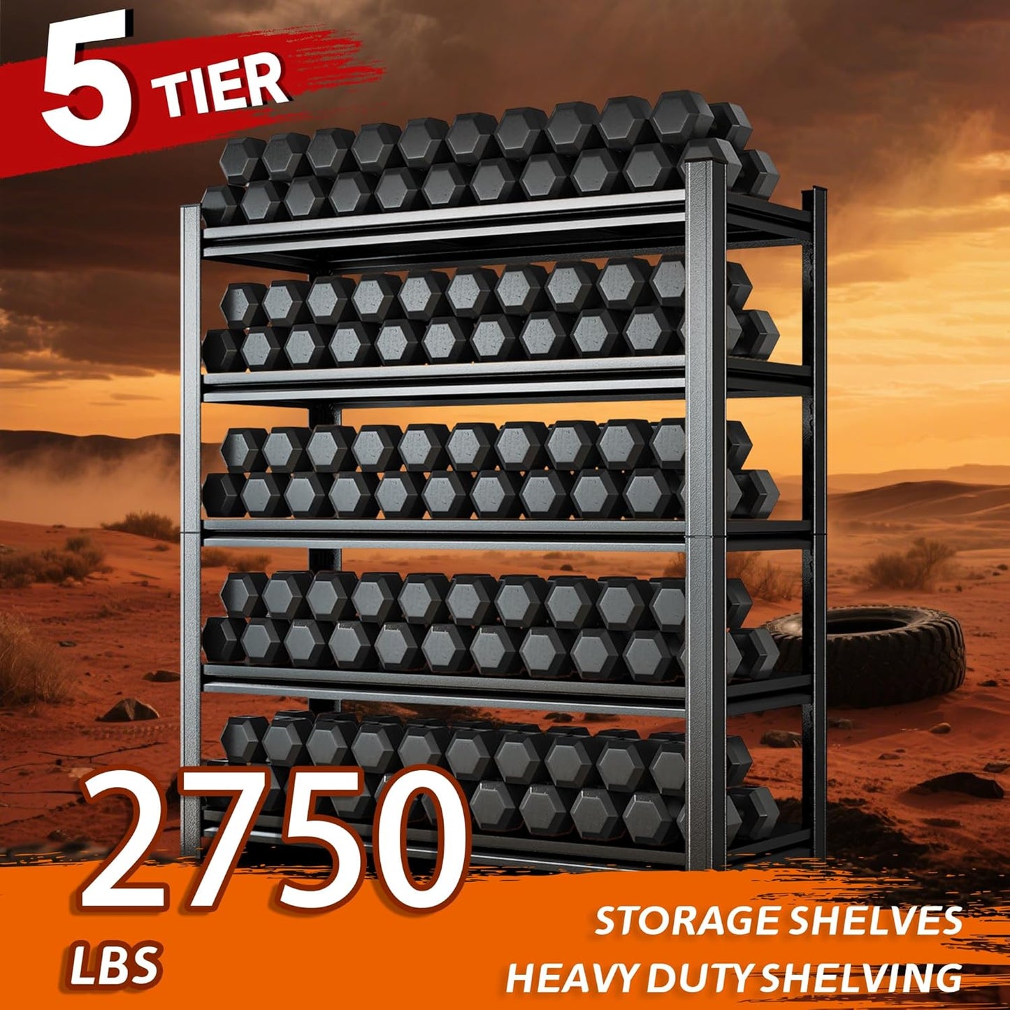 Heavy Duty 5-Tier Shelving Unit 2750LBS Capacity - Adjustable Steel Garage Shelves for Warehouse, Basement Storage(71''H x 39.4''W x 17.7''D)