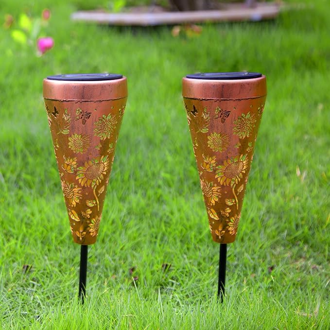 4 Pack Sunflower Solar Pathway Lights - Outdoor Waterproof Garden Decor, Pathway Landscape Lights for Backyard Patio Path Yard Lawn Walkway