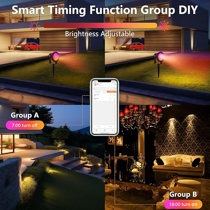 4 Pack Spotlight Outdoor Floodlight Fixture with Stake & Wall Mount Base, APP Control, 15W RGBW Landscape Lighting Dimmable Color Changing IP67 Waterproof for House Garden Yard Tree Decor