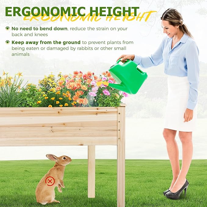 4 Feet Outdoor Wooden Raised Garden Bed Planter Box Kit for Vegetable and Fruit Growing, Patio or Balcony Gardening, Natural