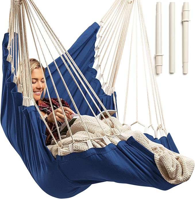 Hanging Hammock Chair Swing – Hanging Chair Outdoor & Indoor - Hammock Swing Chair – Quick & Easy Setup with Hardware Kit – Durable & Spacious Full Body Support – Holds 440 Lbs