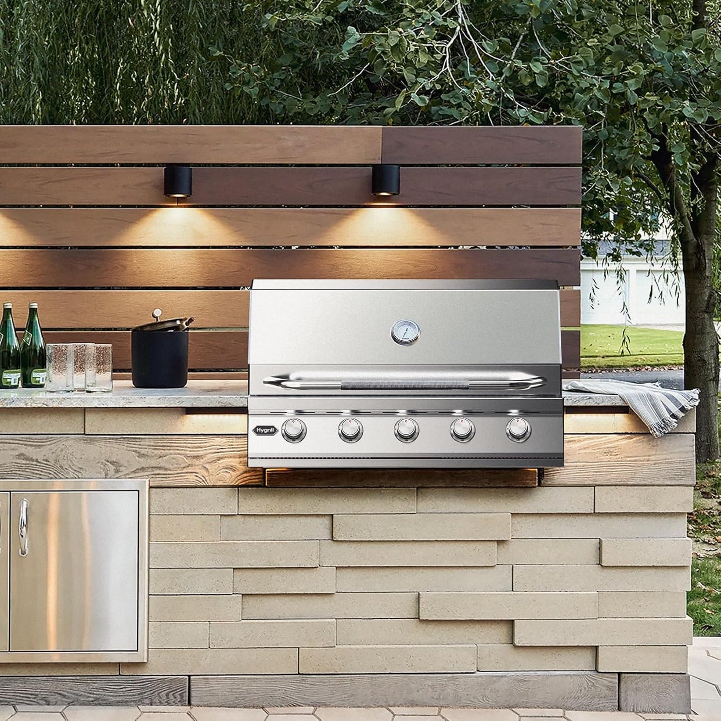 Hygrill 40-Inch Built In Grill, Stainless Steel 5-Burner Grill Head for Outdoor Kitchen, Natural Gas