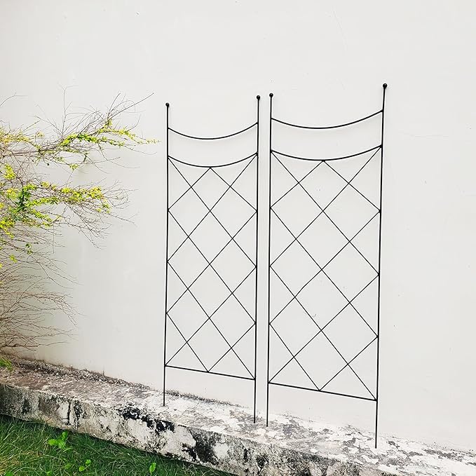 45.3" H x 15" W Metal Garden Trellis for Climbing Plants, Black Iron Trellis for Vines Plant Rose Vegetable Support,Large Decorative Outdoor Trellis，2 Pack