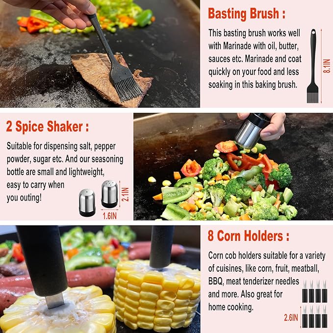 38PCS Flat Top Grill Accessories Set - Must Have for Your Outdoor with Professional Griddle Spatula, Cleaning Kit, Grill Basting Cover - Ideal Griddle Gift for Men Women