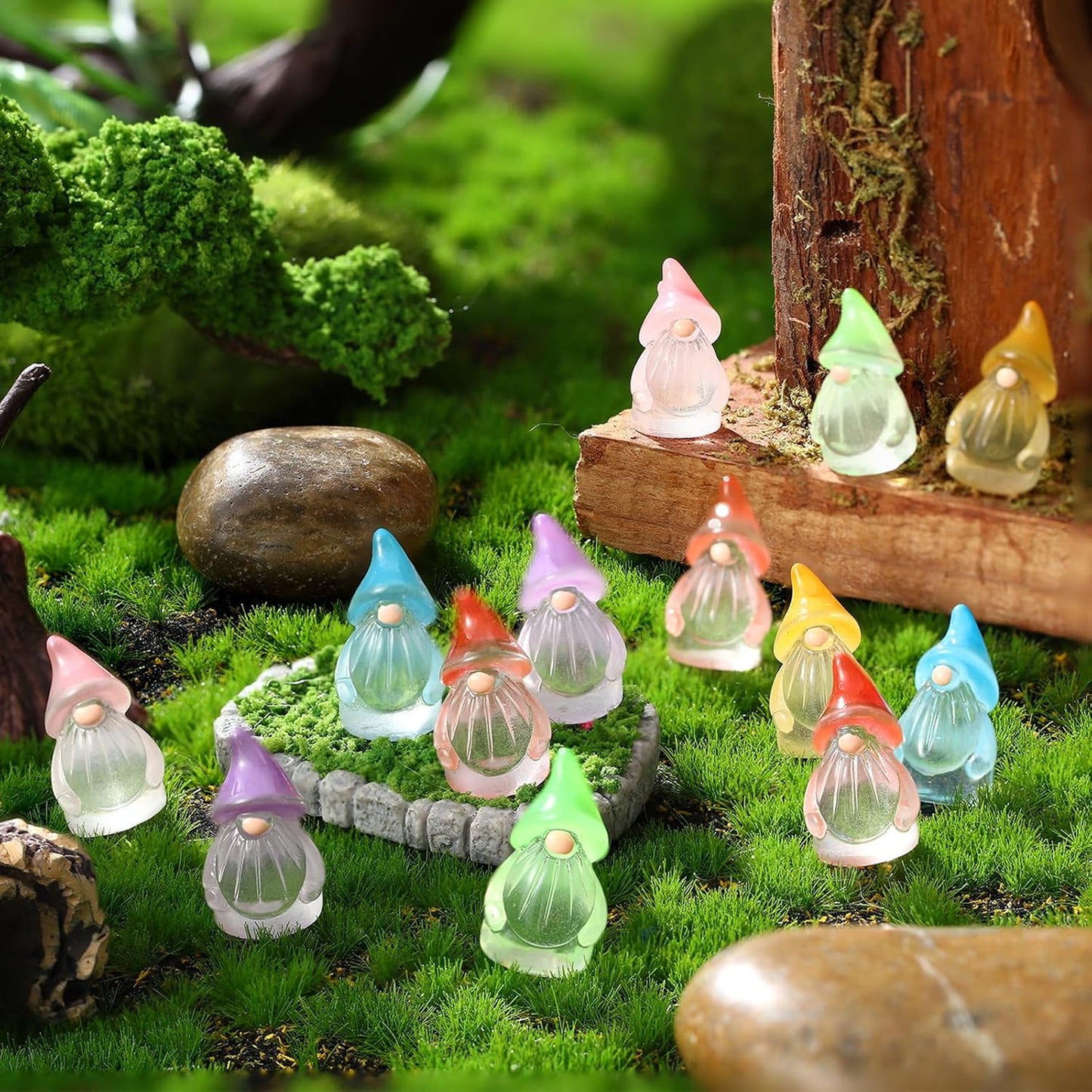 120 Pcs Mini Resin Luminous Gnomes Bulk Tiny Fairy Resin Statues Glow in The Dark Small Gnomes Miniature Figurines for Landscape Outdoor Patio Yard Lawn Plant Pots Fairy Decor (Classic)
