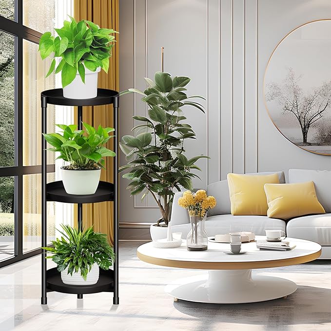 3 Tier Plant Stand Indoor Outdoor - 34'' Extra-Tall Metal Plant Stands for Potted Plants Multiple Tiered Plant Shelf Vertical Black Iron Planter Rack Large Flower Pot Holder Table for Patio Corner