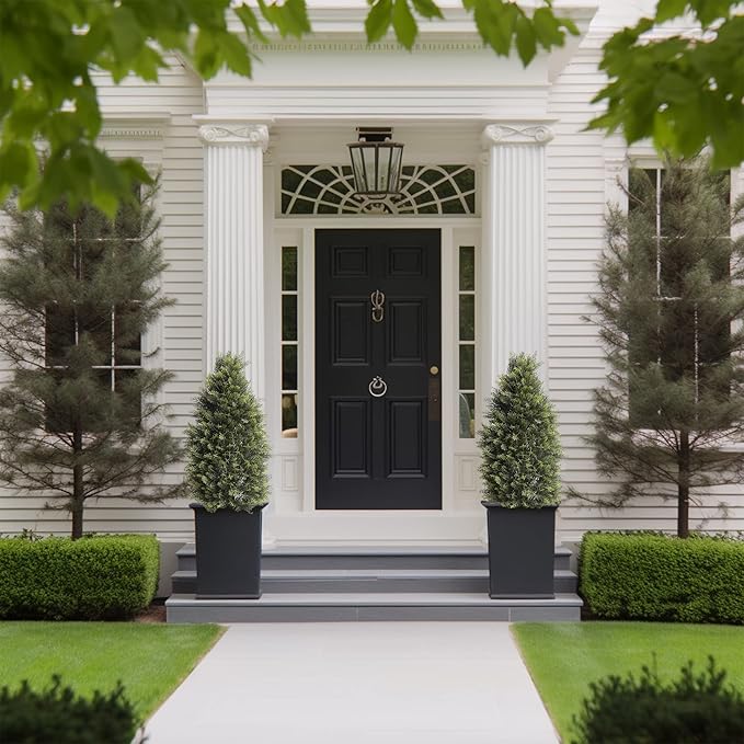 3FT Artificial Cedar Topiary Trees, Fake Cypress Trees Faux Pine Shrubs Plants, Evergreen Plants for Home Porch Decor Set of 2